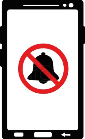vector illustration icon mobile phone or smartphone in mute mode, of a drawing of a blocked bell signs