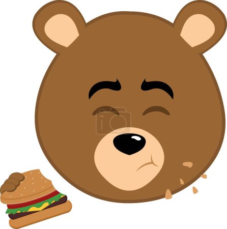 Vektor Illustration Gesicht braun Grizzlybär Karikatur essen einen Hamburger