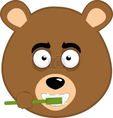 vector illustration face brown grizzly bear cartoon brushing his teeth with a toothbrush
