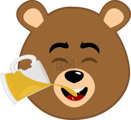 illustration vectorielle visage brun grizzli dessin animé boire un verre de bière