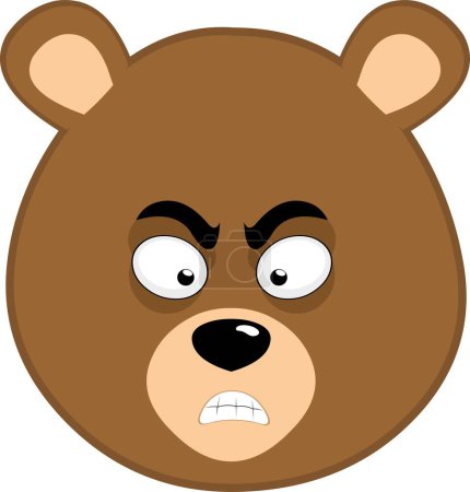 Vektor Illustration Gesicht braun Grizzlybär Karikatur mit wütendem Ausdruck