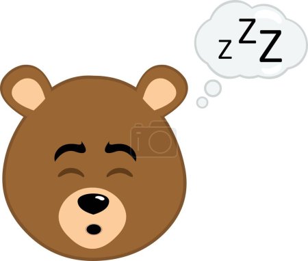 vector ilustración cara marrón oso pardo de dibujos animados, durmiendo y una nube pensamiento con el texto zzz