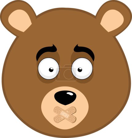 vector illustration face brown bear grizzly cartoon, with adhesive bands in the mouth in concept please silent