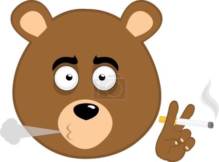 vector illustration face brown grizzly bear cartoon smoking a cigarette