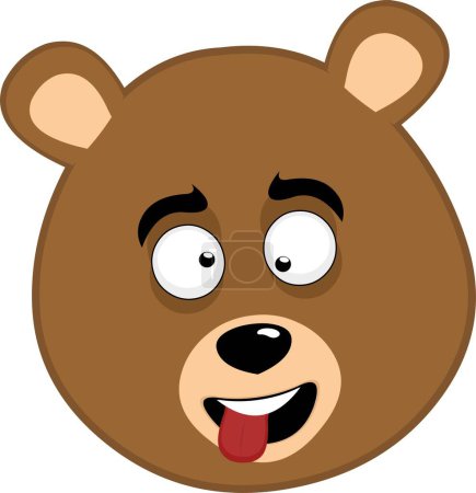 vector illustration face brown bear grizzly cartoon, making crazy and funny expression, with squinty eyes and tongue sticking out