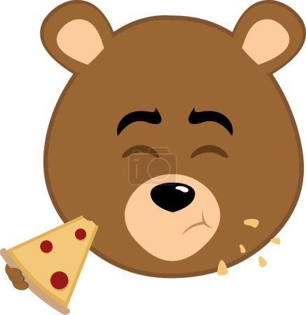 Vektor Illustration Gesicht braun Grizzlybär Karikatur essen Stück Pizza
