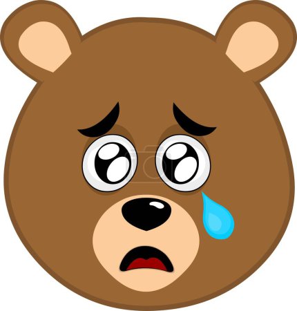 Vektor Illustration Gesicht Braunbär Grizzly Cartoon, mit traurigem Gesichtsausdruck, tränenden Augen und einer Träne, die von einem Auge fällt