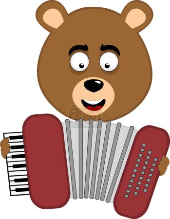 vector illustration face brown bear grizzly cartoon, playing musical instrument accordion