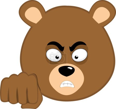 illustration vectorielle visage ours brun grizzli dessin animé, avec une expression en colère et bosse poing