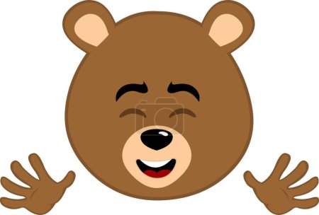 vector illustration face brown bear grizzly cartoon, with waving hands gesture