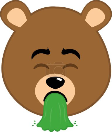 vector illustration face brown bear grizzly cartoon, intoxicated and throwing vomiting