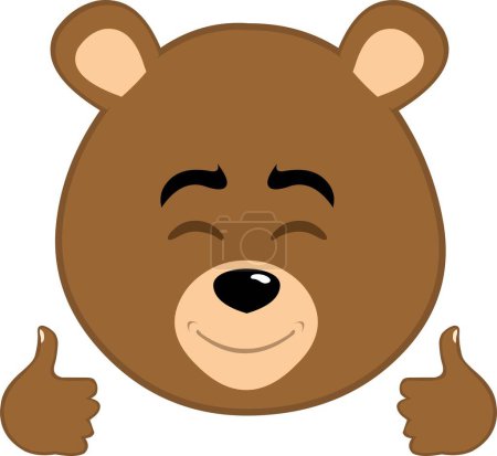 illustration vectorielle visage brun ours grizzli dessin animé, avec une expression heureuse et ses mains avec les pouces vers le haut