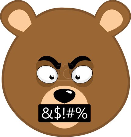 illustration vectorielle visage ours brun grizzli dessin animé, avec expression en colère et insulte censure