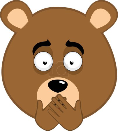 illustration vectorielle visage ours brun grizzli dessin animé, couvrant sa bouche avec ses mains, dans le concept de faire silence ou de garder le silence