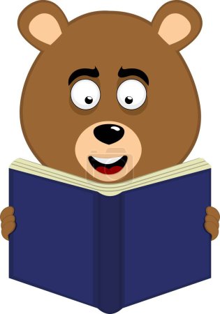 vector illustration face brown bear grizzly cartoon, holding, reading and studying book