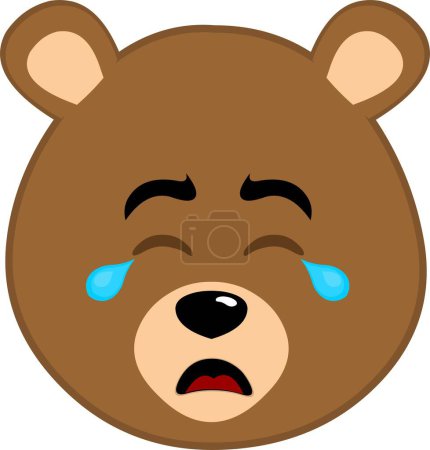 vector ilustración cara marrón oso grizzly dibujos animados llorando con lágrimas que caen de sus ojos