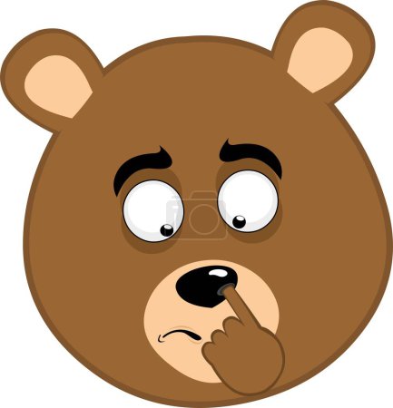 Vektor Illustration Gesicht Braunbär Grizzly Karikatur, Kommissionierung Ihre Nase auf der Suche nach einem Schleim mit der Hand Finger