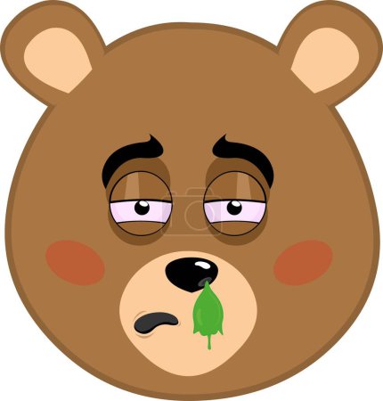 Vektor Illustration Gesicht Braunbär Grizzly Karikatur blass mit Grippe-Symptomen und Schleim, der von der Nase fällt