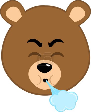 illustration vectorielle visage ours brun grizzly dessin animé, avec sa bouche soufflant de l'air