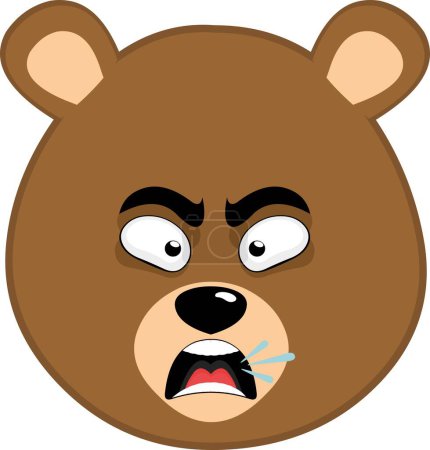 vector illustration face brown bear grizzly cartoon, with an angry expression, talking and screaming