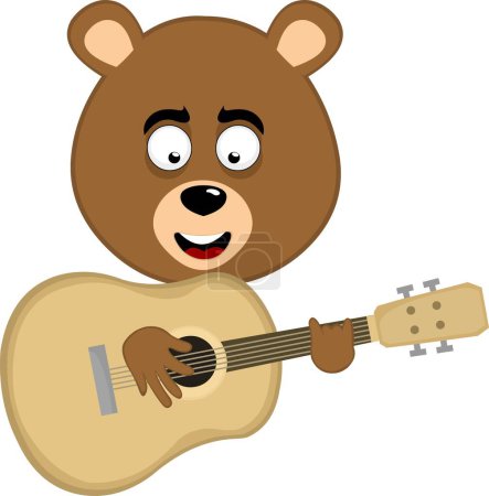 vector illustration face brown bear grizzly cartoon playing musical instrument guitar