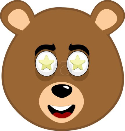 vector illustration face brown bear grizzly cartoon, marveling with stars in his eyes