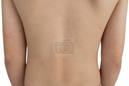 Foto de Vista trasera foto de una espalda desnuda de un niño aislado sobre fondo blanco. Hermosa postura. Espalda plana. - Imagen libre de derechos