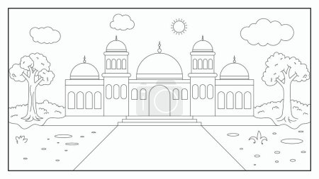 Mosque Coloring Page Illustration For Kid. Collection Of Coloring Book