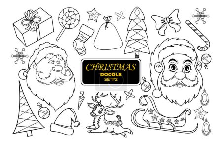 Ilustración de Garabato dibujado a mano de Navidad. Feliz Navidad Digital Sello Set. - Imagen libre de derechos