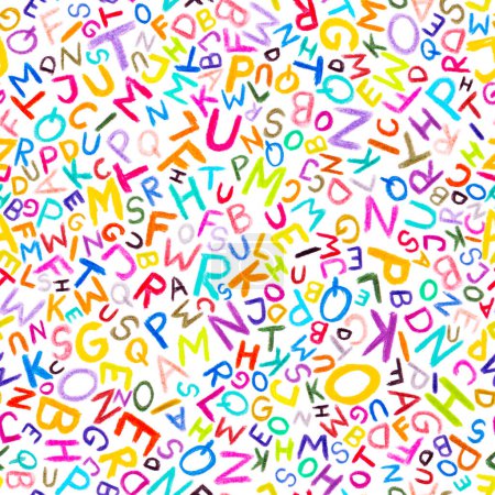 Téléchargez les photos : Motif sans couture - lettres de police de l'alphabet Wax Crayon sur fond blanc. - en image libre de droit