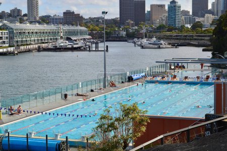 Téléchargez les photos : Des nageurs font des tours à la célèbre piscine Andrew "Boy" Charlton de Sydney - en image libre de droit