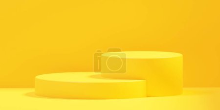Photo for Empty room interior design or yellow pedestal display on vivid background with blank stand. Blank stand for showing product. 3D rendering. - Royalty Free Image