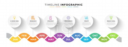 Illustration for 12 months timeline infographic design with 6 steps - Royalty Free Image