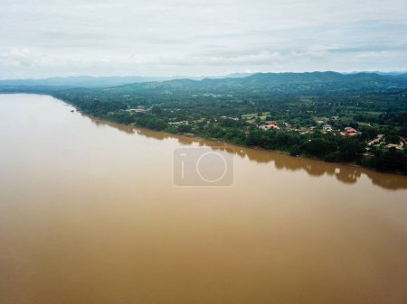 Photo for Aerial photography of the beautiful landscape along the Mekong River in Laos.opposite Chiang Khan District, Loei Province.THAILAND, - Royalty Free Image