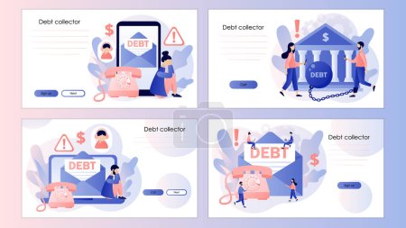 Illustration for Debt collection. Financial problems, debts and loans. Letter from collector agency. Screen template for landing page, template, ui, web, mobile app, poster, banner, flyer Vector - Royalty Free Image