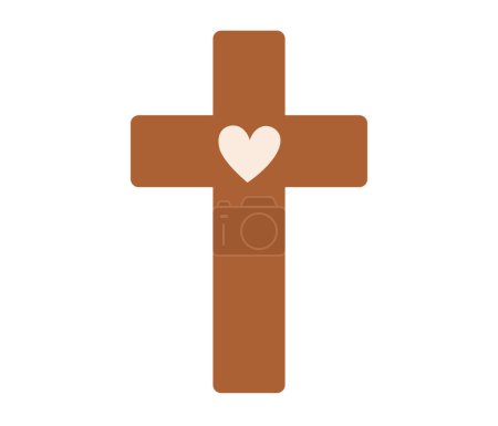 Croix avec icône de coeur. Symbole de Pâques. Signe chrétien religieux. Semaine Sainte. Illustration vectorielle