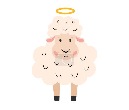 White lamb. Easter Cute sheep. Religious christian symbol. Vector illustration