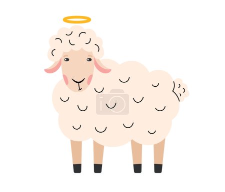 White lamb. Easter Cute sheep. Religious christian symbol. Vector illustration