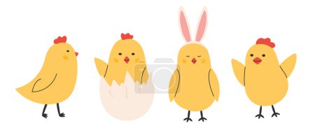 Téléchargez les illustrations : Charmant ensemble de poussins de Pâques. Collection printemps avec poulets. Illustration vectorielle - en licence libre de droit
