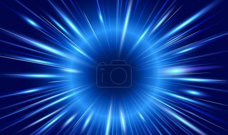 Illustration for Blue glowing lines and rays of strong energy. Super energy radiation source vector background in manga and anime style. - Royalty Free Image