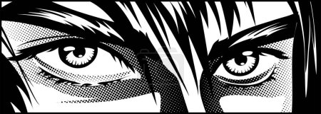 Foto de Ojos, mirada enojada de un hombre en estilo manga y anime. Colores negros y blancos. Imagen vectorial. - Imagen libre de derechos