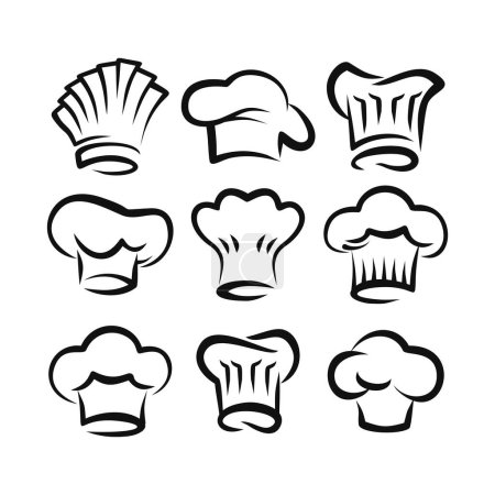 Téléchargez les illustrations : Chapeau de chef icône vecteur de chapeau de cuisinier symbole clipart collection ensemble - en licence libre de droit