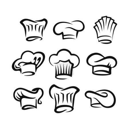 Téléchargez les illustrations : Chapeau de chef icône vecteur de chapeau de cuisinier symbole clipart collection ensemble - en licence libre de droit