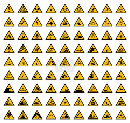 Téléchargez les illustrations : Signe d'avertissement vecteur de danger pictogramme icône Attention triangle symbole clipart - en licence libre de droit