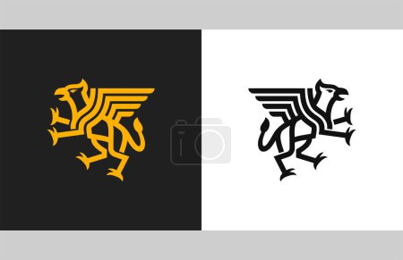 Téléchargez les illustrations : Griffin Heraldic Crest Logo vector of Royal branding vector animal mythology with wing symbol clipart - en licence libre de droit