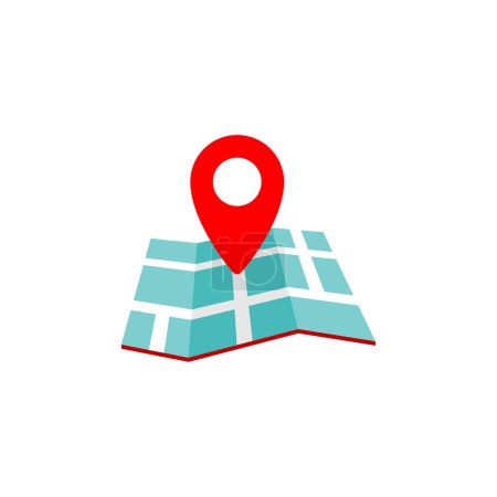 Illustration for Map with a Red Pin Icon of illustrator vector a Pin Maps with a pin Location Clipart address company isolated on white, transparent background. - Royalty Free Image
