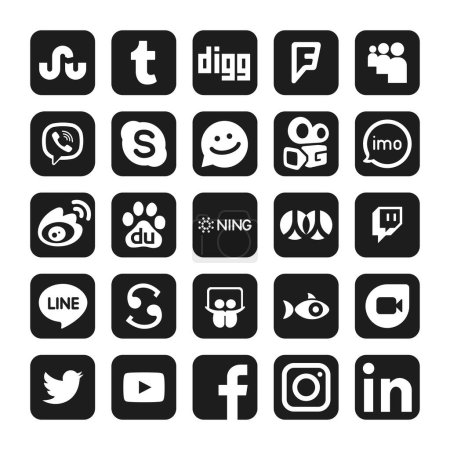 Illustration for Popular Social Media icon vector of socials networking symbol set - Royalty Free Image