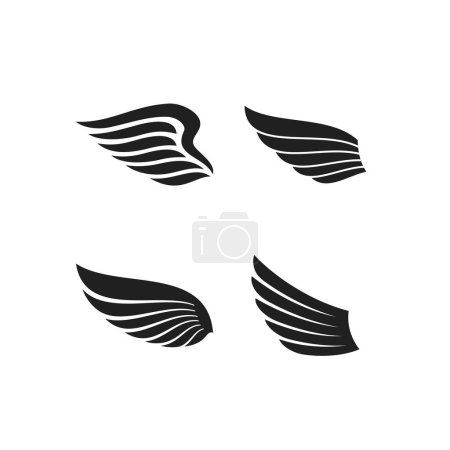 Téléchargez les illustrations : Aile logo vecteur d'ailes aigle icône ange symbole collection ensemble faucon clipart hawk oiseau emblème - en licence libre de droit