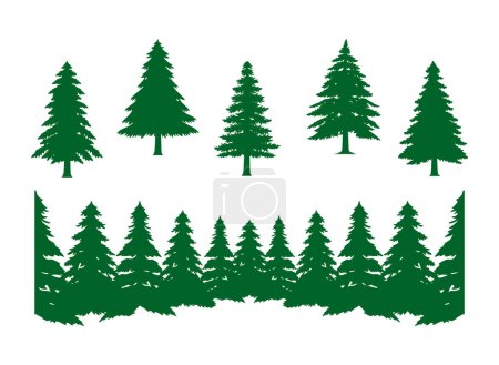 pine tree silhouette clipart of forest christmas vector, collection set isolated on white background.