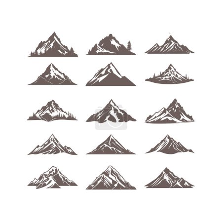 Téléchargez les illustrations : Montagne silhouette Logo de la nature paysage clipart vecteur. Symbole de voyage aventure, isolé sur fond blanc. - en licence libre de droit